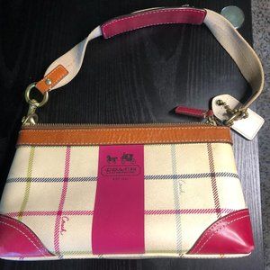 Coach Purse, pink and white striped, small